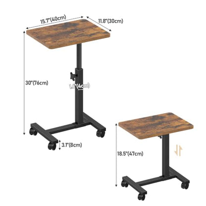 TUTOTAK C Table End Table Adjustable Height, TV Tray Table for Small Spaces | 360°Swivel casters, Slide Under Couch Side Table, Sofa Bedside Table for Living Room, Bedroom, Brown TB01BB099 - color: Brown