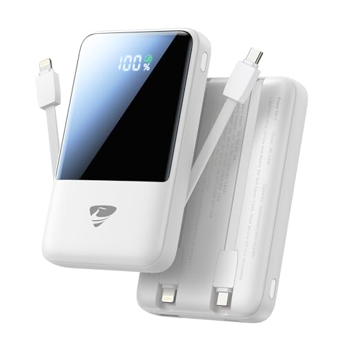 Aioneus Portable Charger, 10000mAh Power Bank 22.5W Fast Charging Portable Charger with Built in Cable Battery Pack USB C Travel Charger for iPhone11 12 13 14 15 16 Samsung GalaxyS24 S23 Android(1 Pk) - color: Black & White, size: 10000mAh