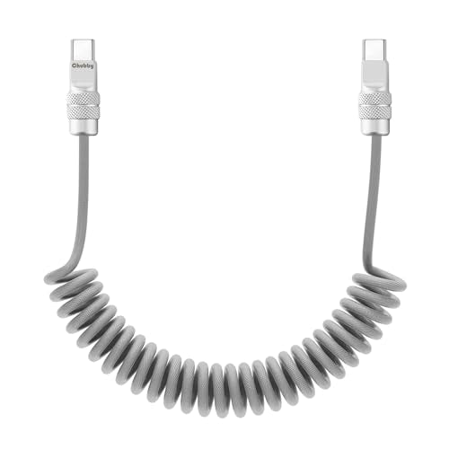 chubbycable USB C to C 240W Braided Coiled Charging Cable, Gray, 6FT | 45,000+ Bend Tested, 480Mbps Data Transfer, E-Marker Safety Chip, Strong Elasticity, Retracts to Stay Neat - color: Grey, style: Type C-Type C