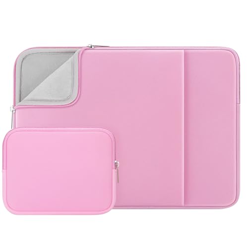 RAINYEAR 15.6 Inch Laptop Sleeve Case with Pocket & Accessories Bag, Pink | Protective Soft Fluffy Lining Carrying Bag Compatible with 15.6 inch Notebook Computer Chromebook - color: Pink (Upgraded Version), size: 15.6"