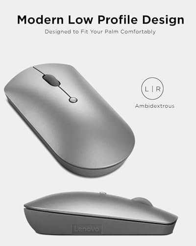 Lenovo 600 Bluetooth Silent Mouse, Blue Optical Sensor, Adjustable DPI, 4 Button, Microsoft Swift Pair, Windows, Chrome, GY50X88832, Gray - color: Gray