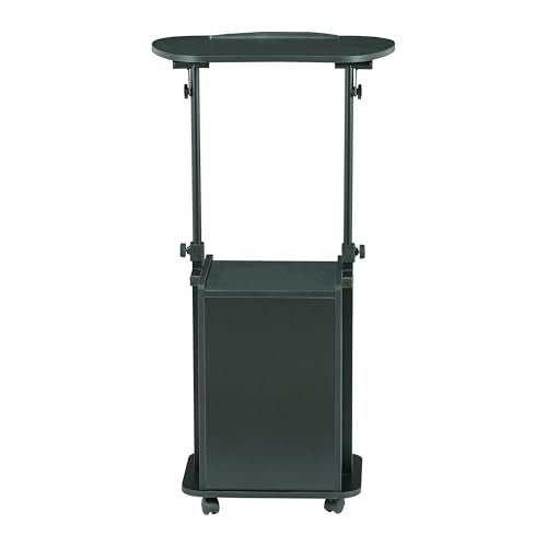 Techni Mobili Adjustable Laptop Cart w/Storage, Rolling Mobile Desk, Black | Adjustable laptop cart with storage cabinet, shelf, locking wheels, sit‑stand height for home office, bedside, classroom - color: Black