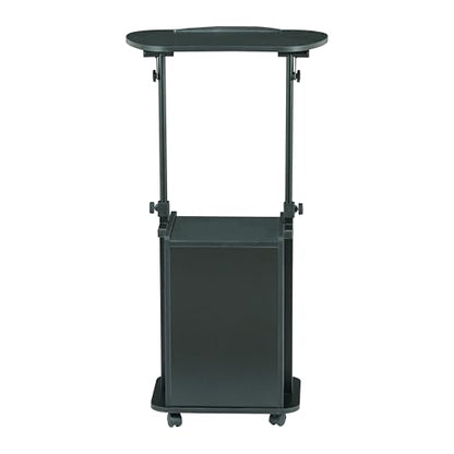 Techni Mobili Adjustable Laptop Cart w/Storage, Rolling Mobile Desk, Black | Adjustable laptop cart with storage cabinet, shelf, locking wheels, sit‑stand height for home office, bedside, classroom - color: Black
