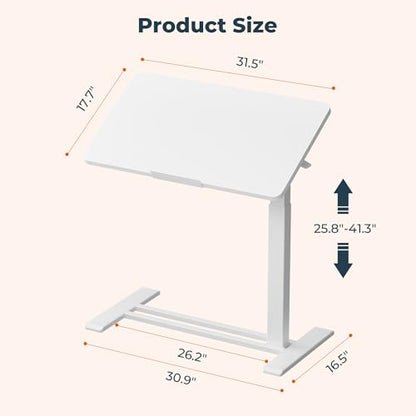 32''Pneumatic Overbed 90°Tilting Bedside Table,Small Standing Desk | 31.5" W x 17.7" D, White Rolling Bedside Table,Hospital BedTable,Medical Bedside Table,Overbed Table with Wheels,Mobile Desk - color: White, size: 3218