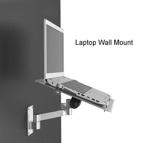 Laptop Wall Mount, Ergonomic Laptop Extended Arm, Full Motion Adjustments Notebook Bracket, Aluminum Alloy Vented Cooling Tray, Holds 8kg, Fits 10 to 15.6 Inch Screen