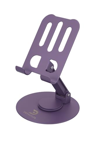 180°/360° Adjustable Rotating Desk Stand for Phone and Tablet, Metallic Lavender, Adjustable 180°/360°, Metal Base, for Office - Lavender