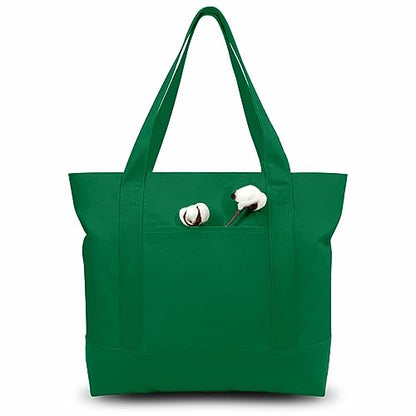 TOPDesign 1-Pack Canvas Tote Bag with an External Pocket, Reusable Grocery Shopping Bag, Top Zipper Closure, Daily Essentials (Green) - color: Green