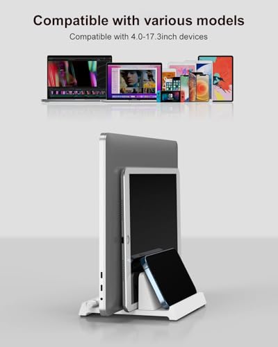 Verticle Laptop Stand,Adjustable Vertical Laptop Stand for Desk，Compatible with 11-inch to 17.3-inch Computer Stand for Laptop(White) - color: White