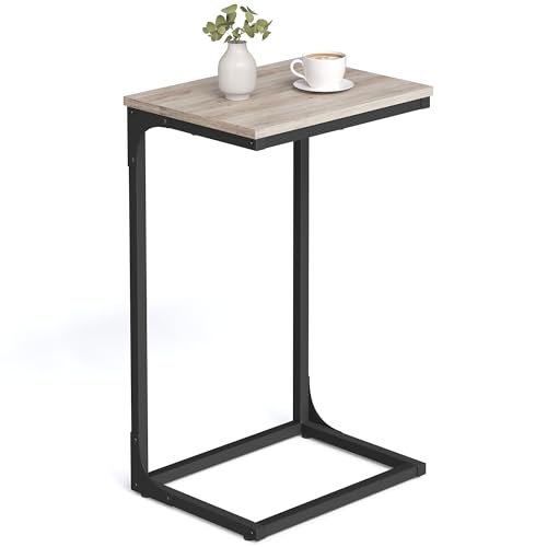 VASAGLE C-Shaped End Table, Side Table for Sofa, Couch Table with Metal Frame, Small TV Tray Table for Living Room, Bedroom, Greige and Black ULET353B02 - color: Greige + Black