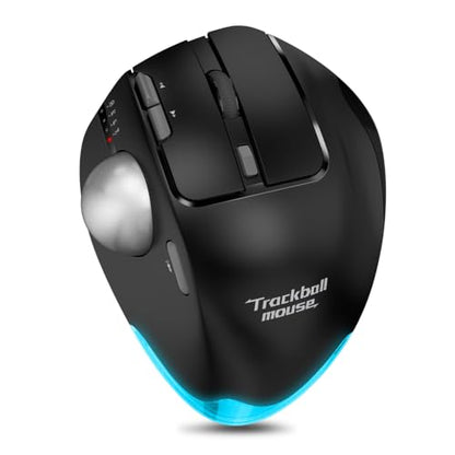 zelotes Wireless Trackball Mouse,Bluetooth Mouse,Rechargeable,4800 DPI, 2-in-1(BT 5.0/3.0+2.4GHz USB Receiver), 8 Buttons,Ergonomic Design,LED Lighting,for Laptop, PC, Pad,Black - color: Black