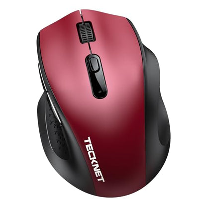 TECKNET Wireless Mouse for Laptop, Dual-Mode Bluetooth Wireless Mouse | (BT5.2/3.0 & 2.4G) Connection, Ergonomic Design, 5-Level DPI, Silent Click, Compatible with Laptop/PC/Windows/Chromebook - color: Red