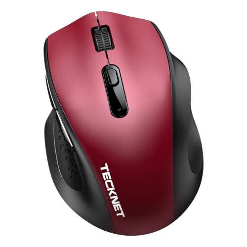 TECKNET Wireless Mouse for Laptop, Dual-Mode Bluetooth Wireless Mouse | (BT5.2/3.0 & 2.4G) Connection, Ergonomic Design, 5-Level DPI, Silent Click, Compatible with Laptop/PC/Windows/Chromebook - color: Red