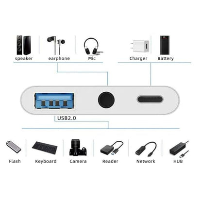 chenyang 3 in 1 USB C to 3.5mm Audio AUX & USB 2.0 Socket OTG Adapter with PD 15W Charge for Laptop Tablet Phone - style: 3.5mm/USB3.0 3-in-1
