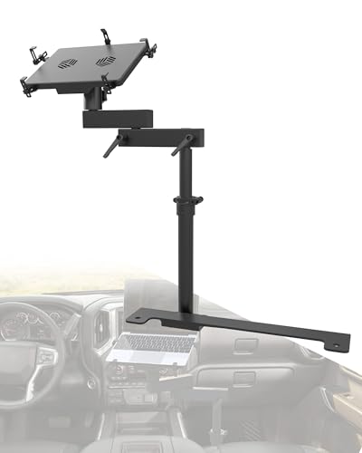 Truck Laptop Mount Fit for 19-25 Chevy Silverado, Tahoe, GMC Sierra, No-Drilling Vehicle Laptop Mount Built-in Cooling Fan Adjustable Truck Computer Stand