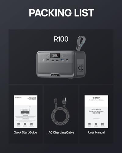 DaranEner R100(2025 New) Portable Power Station 89.6Wh 100W(200W Peak) Power Bank with AC Outlet, LiFePO4 Battery Fast Charging Small Generator for Laptop/Camping/Travel/Home/Emergency, TSA Approved