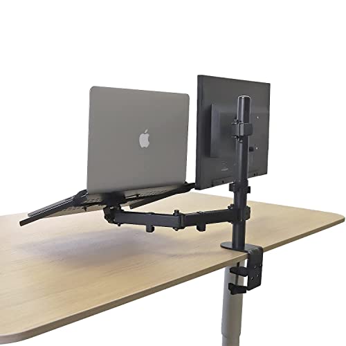AEONS Monitor and Laptop Desk Mount Combo Stand with Notebook Tray fits 17 inch, 2-in-1 Adjustable Dual Arm Mount fits up to 32 inch LCD Screen with VESA, Clamp and Cable Management, Black - style: Dual Arm & Tray, Black