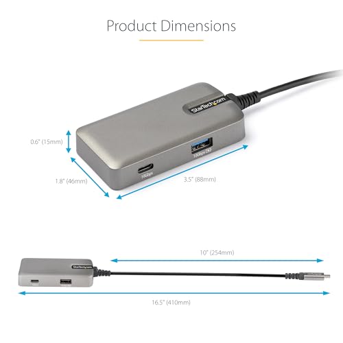 StarTech 4-in-1 USB-C Hub, 4K 60Hz HDMI, Alt-Mode, 100W PD, MacBook, TAA | Extra long 10in 25cm cable, Surface Pro 7 iPad Pro HP Elite, Thunderbolt 3/4, Chromebooks, Ultrabooks, Fast speed - style: 4-IN-1