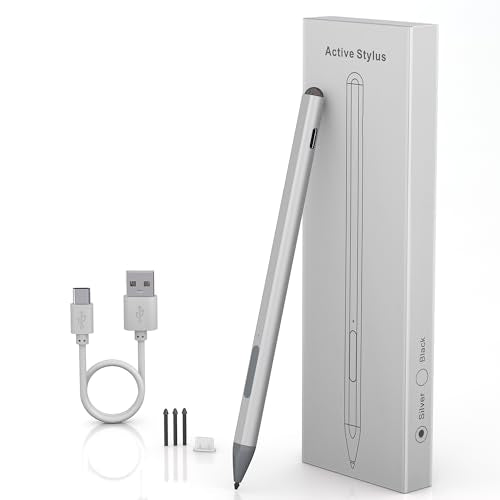 Surface Pen - Surface Pro Pen Stylus for Surface Pro 11/9/10/8/X/7/6/5/4/3, USB-C Fast Charge, 4096 Pressure Sensitivity, Palm Rejection Surface Pen for Surface Go 2/3/4/Book/Laptop/Studio - color: Silver