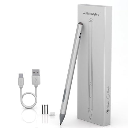 Surface Pen - Surface Pro Pen Stylus for Surface Pro 11/9/10/8/X/7/6/5/4/3, USB-C Fast Charge, 4096 Pressure Sensitivity, Palm Rejection Surface Pen for Surface Go 2/3/4/Book/Laptop/Studio - color: Silver