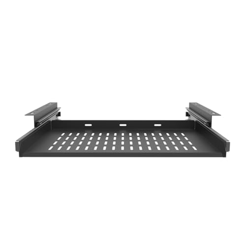 Sliding Under Desk Laptop Mount Shelf with Air Vents, 16" W | W 16.3" x D 12" Metal Under Desk Slide Out Tray Laptop Storage Tray for Laptop (16 Inch Wide) - size: 16 Inch