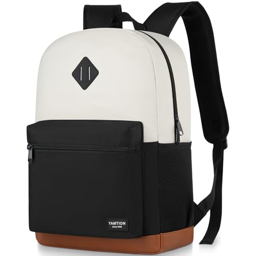 YAMTION School Backpack,Bookbag Teen Boys and Girls Black Beige - color: Black Beige, size: 15.6 inch