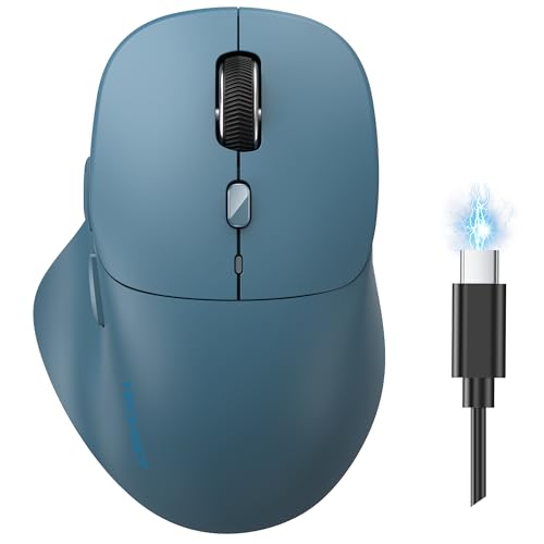 TECKNET Wireless Mouse Bluetooth 5.0/3.0 & 2.4G Rechargeable, Silent Clicks, Adjustable 4800 DPI, 6 Buttons, Ergonomic Design, Bluetooth Mouse for Laptop, Computer, ipad - Blue - color: Blue