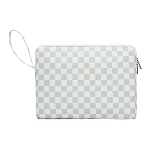 Laptop Sleeve with Pocket (Light Green Grid, 12.5 inch-13.5 inch) - color: Light Green Grid With Strap, size: 12.5 inch-13.5 inch