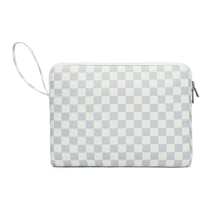 Laptop Sleeve with Pocket (Light Green Grid, 14 inch) - color: Light Green Grid With Strap, size: 14 inch