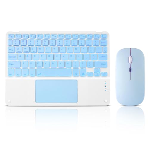 Ultra-Slim Bluetooth Keyboard with Built-in Touchpad and Mouse Portable Mini Wireless Keyboard Rechargeable 7-Color Backlit for Apple iPad iPhone Samsung Tablet iPhone Smartphone iOS Android Windows - color: blue