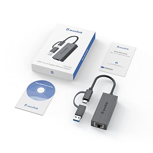 USB C to Ethernet Adapter 2.5G,WAVLINK LAN Adapter,Supports USB Type-A/C | ABS Plastic, lightweight, Compatible with Laptop, MacBook, XPS, iPad Pro, CAT6 cable & USB3.1 Required