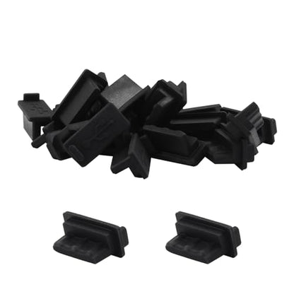 Jiozermi Black Silicone USB A Female Anti Dust Plug, 20 Pcs | Protector Stopper, Port Cap Cover, Dustproof Cap, For Desktop PC Laptops - color: Black