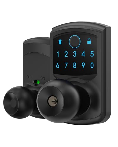 Smart Fingerprint Keyless Entry Door Knob Keypad Electronic Biometric Lock | 20 User Codes 50 Fingerprints Vacation & Passage Mode One-Time Code 2 Keys Auto-lock 2-99s Anti-peep Fits U.S. Standard Door - size: HL-669FK Matte Black