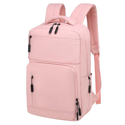 Waterproof Laptop Backpack for Men & Women, Flight Approved Anti-Theft Daypack with 15.6-inch Laptop Sleeve (Pink) - color: Pink