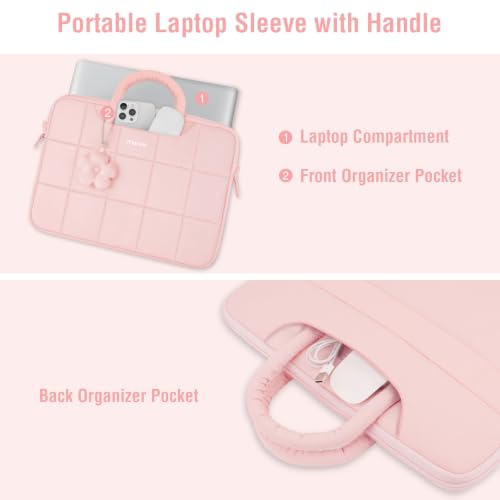 MOSISO Laptop Bag 16 inch, 15-15.6 inch Puffy Laptop Sleeve Compatible with MacBook Pro 16/Air 15,HP Acer Dell Lenovo Notebook, Messenger Briefcase Quilted Bag with Trolley Sleeve&Flower Pendant, Pink - color: Pink