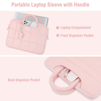 MOSISO Laptop Bag 16 inch, 15-15.6 inch Puffy Laptop Sleeve Compatible with MacBook Pro 16/Air 15,HP Acer Dell Lenovo Notebook, Messenger Briefcase Quilted Bag with Trolley Sleeve&Flower Pendant, Pink - color: Pink