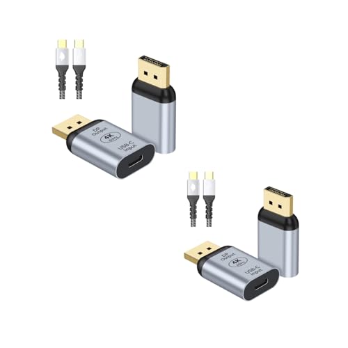 USB C to DisplayPort Adapter with USB C Video Cable, 4K@60Hz Uni-Directional USB C Female to DP Male Adapter, Thunderbolt 4/3 to DP Converter Compatible with i-/Phone 17, Galaxy, MacBok Pro- 2 Pack - size: USB C-04