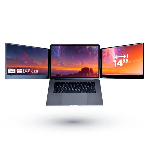 MD1 Triple Portable Monitor for Laptop Screen Extender Dual Monitor Extender Plug and Play 14 Inch FHD 1080P IPS Display (macOS/Windows/Linux)