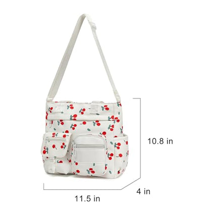 Phaoullzon Kawaii Messenger Bag Cute Purse Girls/Teens Crossbody Tote for Work - color: Cherry Leaf, style: Medium