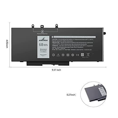 68Wh 7.6V GJKNX Battery Replacement for Dell Latitude 5480 5580 5280 5490 | 5590 5288 5488 E5480 E5580 E5490 E5590 Precision 3520 3530 Series GD1JP 0GD1JP DY9NT 0DY9NT 5YHR4 KCM82 0KCM82 451-BBZG - size: 11.85*5.67*1.26inch GJKNX