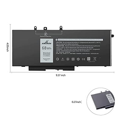 68Wh 7.6V GJKNX Battery Replacement for Dell Latitude 5480 5580 5280 5490 | 5590 5288 5488 E5480 E5580 E5490 E5590 Precision 3520 3530 Series GD1JP 0GD1JP DY9NT 0DY9NT 5YHR4 KCM82 0KCM82 451-BBZG - size: 11.85*5.67*1.26inch GJKNX