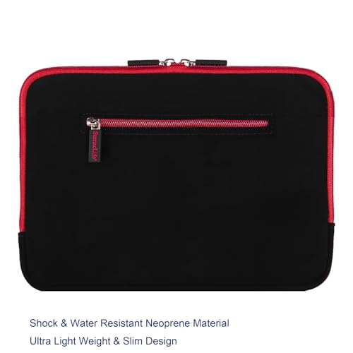 Neoprene Laptop Sleeve for 13 13.3 Inch Laptops Tablets with Padded Lining, Shock Resistant Unisex Laptop Bag for Office, Commute, Travel - color: Black / Red