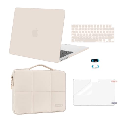 MOSISO Compatible with MacBook Air 13 inch Case M5 M4 M3 M2 2026-2022 | Hard Case&Six Grids Puffy Bag&Keyboard Cover&Webcam Cover&ScreenFilm for MacBook Air 13.6, A3449 A3240 A3113 A2681, Sand - color: Sand