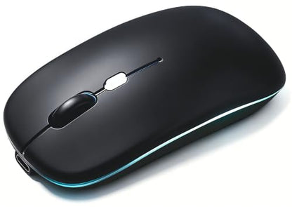 Wireless Bluetooth Mouse Rechargeable Long Lasting Dual Mode - BT 5.2 & 2.4G Silent RGB LED Mice, Slim Portable Ergonomic Mouse for Laptop/PC/Tablet/MacBook/iPad/Apple Devices(Matte Black) - color: Matte Black