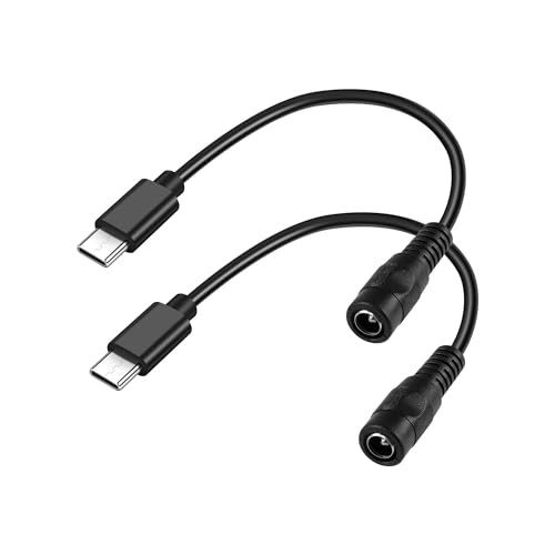USB-C to DC Short Cord，15cm 5A USB Type C Male to DC 5.5 x 2.1mm Female Power Charge Cable for Laptop,Tablets,Phones Etc（2-Pack）