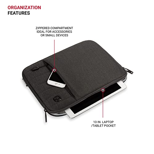 SwissGear Padded Zippered Laptop Sleeve, Micro-Twill Laptop Case with Zippered Front Compartment & Fleece Lining - color: Charcoal Heather, size: 13-Inch