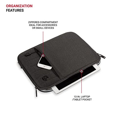 SwissGear Padded Zippered Laptop Sleeve, Micro-Twill Laptop Case with Zippered Front Compartment & Fleece Lining - color: Charcoal Heather, size: 13-Inch