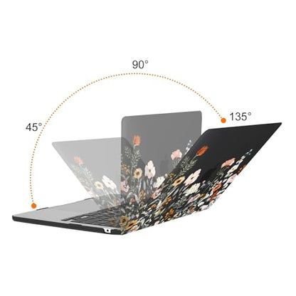MOSISO Compatible with MacBook Air 13 inch Case M5 2026 M4 2025 M3 M2 2024-2022 A3449 A3240 A3113 A2681, Plastic Garden Flowers Hard Shell&Keyboard Cover&Screen Film for MacBook Air 13.6, Black - color: Black