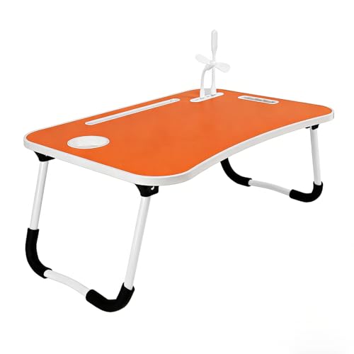 Laptop Desk for Bed, Laptop Stand & Lap Desk, Foldable Laptop Table | Laptop and Writing with Storage, Cup Holder, Light | Fan, Pen Holder,Tablet Holder,Foldable, for Bed, Couch, Floor, Portable - color: Orange