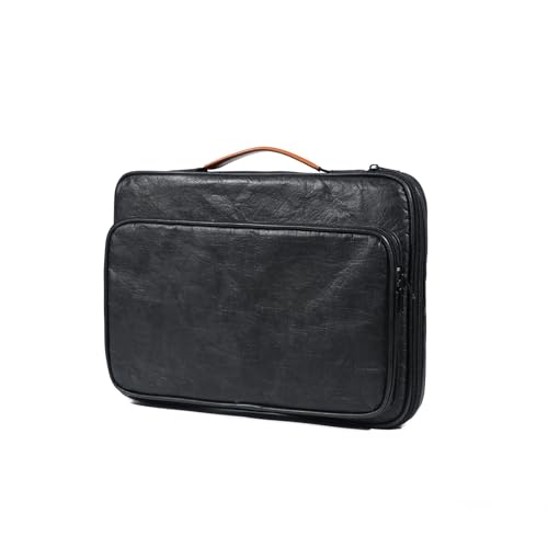 Laptop Briefcase with Front Pocket, Brown Handle, Professional Business Bag - color: Black