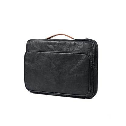 Laptop Briefcase with Front Pocket, Brown Handle, Professional Business Bag - color: Black